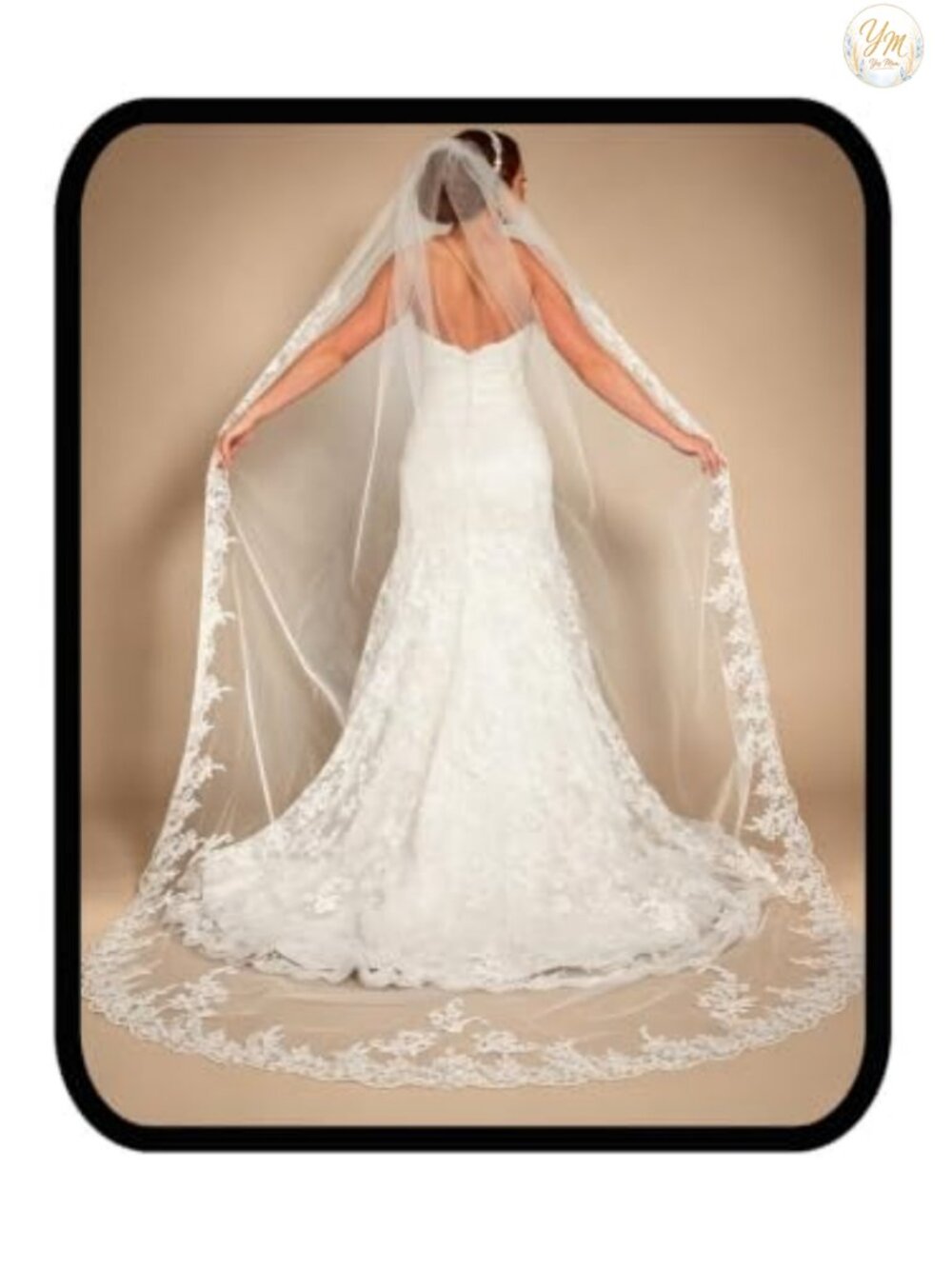 Cathedral Wedding Veil Long 1 Tier Floral Lace Soft Tulle with Comb 118